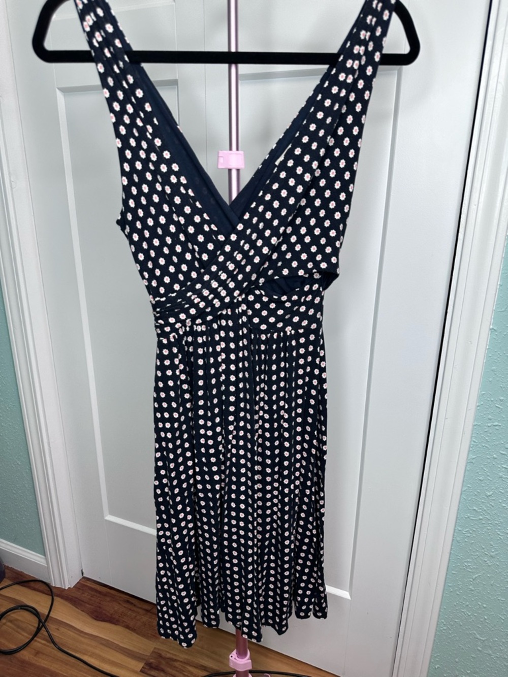 Ann Taylor Loft Navy Floral Sleeveless V-Neck Midi Dress Small Pink